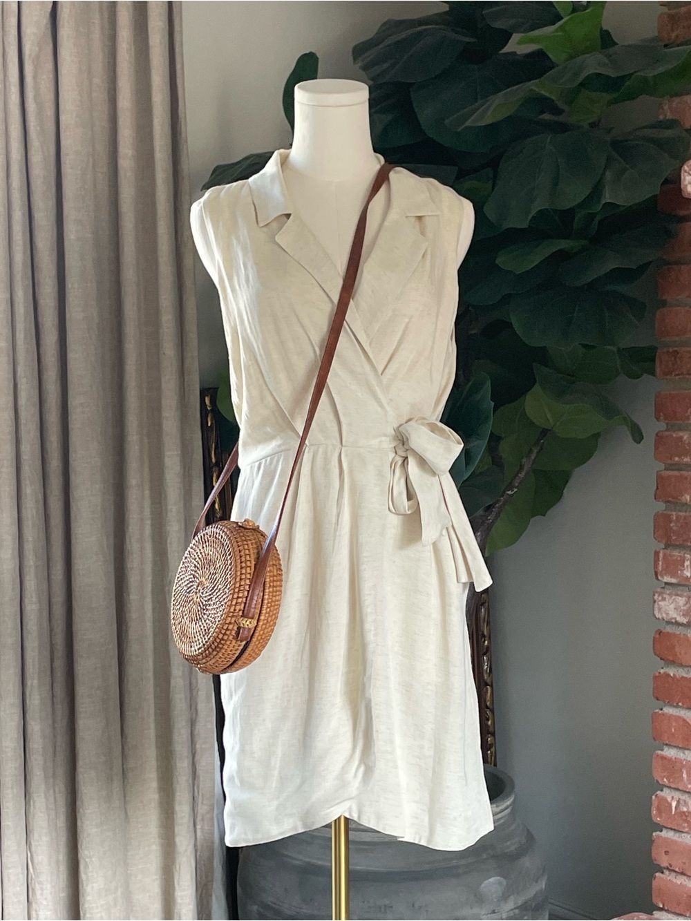 Anthropologie Sleeveless Wrap Mini Dress in Light Cream - Picture 3 of 8